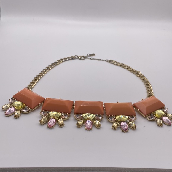 Chunky Trendy Statement Necklace  Goldtone & Tangerine - Picture 6 of 8